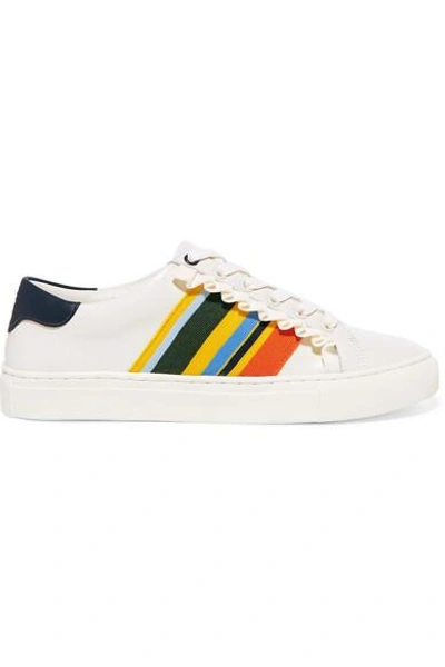 Shop Tory Burch Striped Leather Sneakers In White