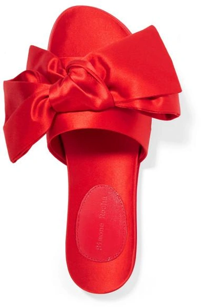 Shop Simone Rocha Bow-embellished Satin Slides In Red