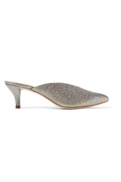 Shop Loeffler Randall Juno Textured-lamé Mules In Gold