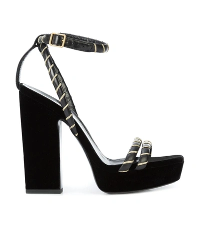 Shop Saint Laurent Black/gold Debbie Platform Heel Sandal