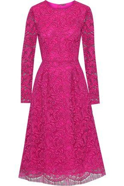 Shop Adam Lippes Woman Pleated Cotton-blend Corded Lace Midi Dress Fuchsia