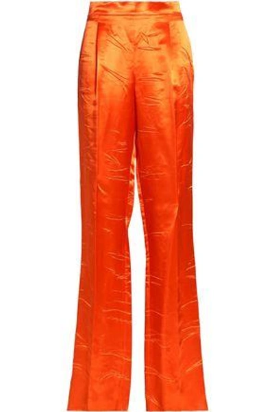 Shop Emilio Pucci Woman Crinkled-satin Straight-leg Pants Bright Orange