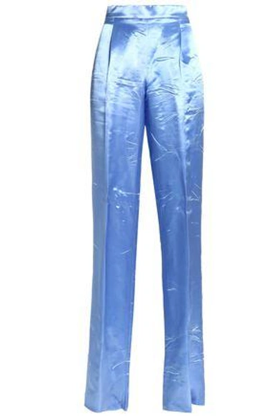 Shop Emilio Pucci Woman Crinkled-satin Straight-leg Pants Light Blue