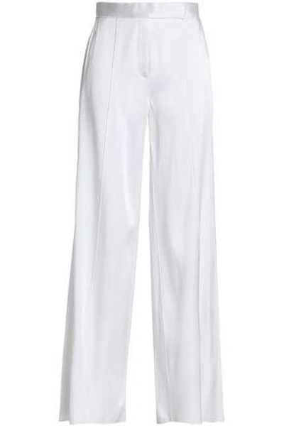 Shop Amanda Wakeley Woman Satin Wide-leg Pants White