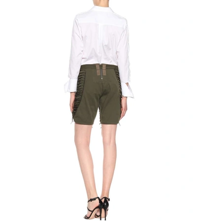 Shop Saint Laurent Cotton And Linen Shorts In Khaki