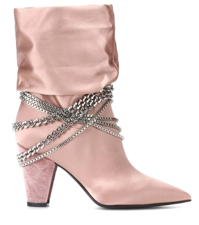 Shop Self-portrait Sadie Satin Ankle Boots In Pink