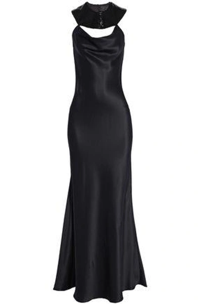 Shop Cushnie Et Ochs Bead-embellished Fluted Silk-satin Gown In Black