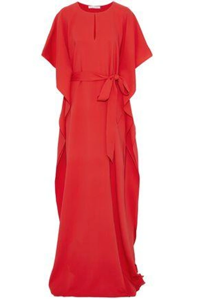 Shop Oscar De La Renta Woman Belted Silk-crepe Gown Tomato Red