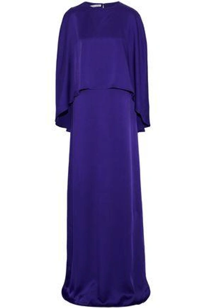 Shop Oscar De La Renta Woman Cape-effect Satin Gown Indigo