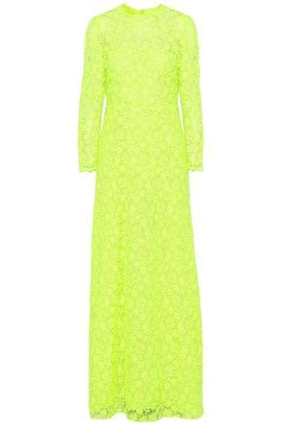 Shop Valentino Woman Neon Guipure Lace Gown Bright Yellow