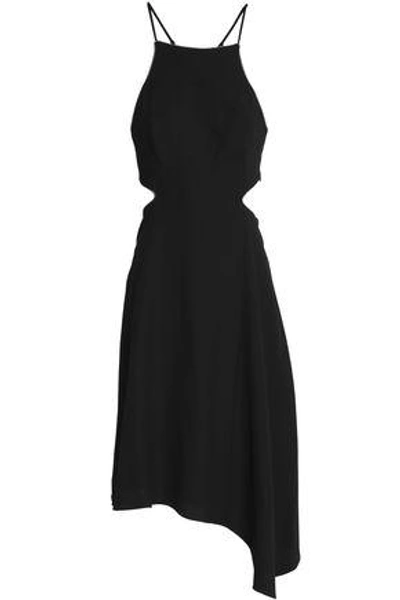 Shop Halston Heritage Halston Woman Asymmetric Cutout Crepe Dress Black