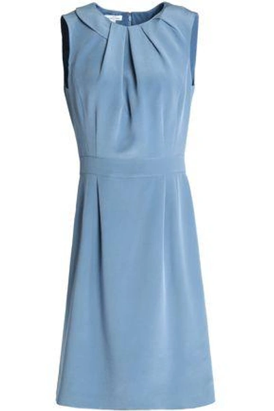 Shop Oscar De La Renta Woman Pleated Silk Dress Light Blue