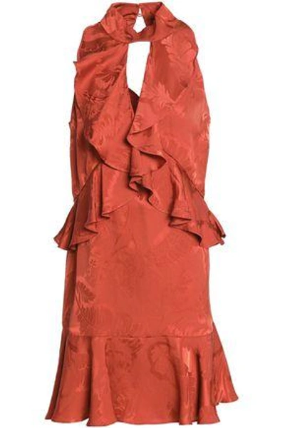 Shop Cinq À Sept Woman Cutout Ruffled Silk-jacquard Mini Dress Orange