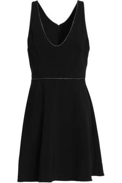 Shop Halston Heritage Woman Metallic-trimmed Jersey Mini Dress Black