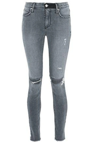 Shop Rta Woman Distressed Mid-rise Skinny Jeans Mid Denim