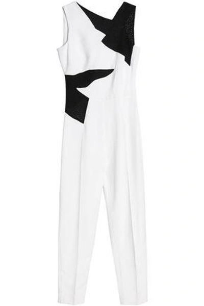 Shop Antonio Berardi Woman Perforated Two-tone Crepe Jumpsuit White
