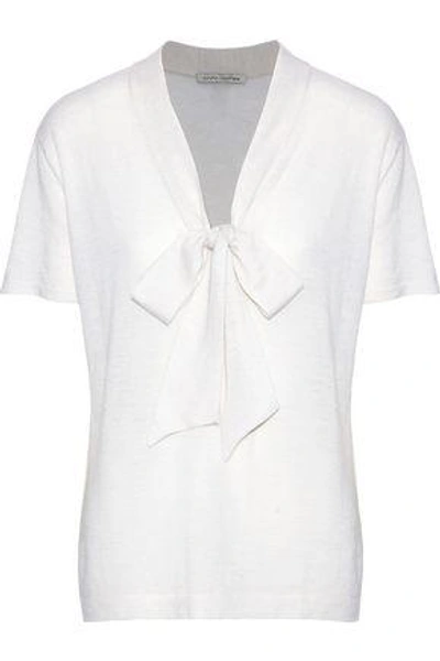Shop Autumn Cashmere Pussy-bow Cashmere Top In Off-white