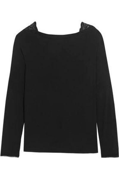 Shop Calvin Klein Underwear Woman Seductive Comfort Lace-trimmed Stretch-modal Pajama Top Black
