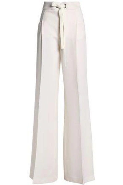 Shop Roland Mouret Woman Morely Wool-crepe Wide-leg Pants White