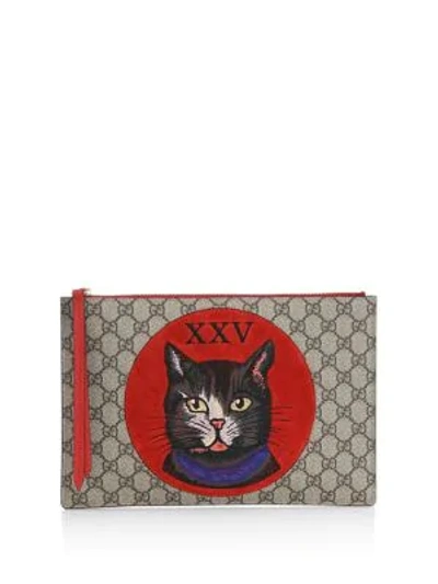 Shop Gucci Gg Supreme Mystic Cat Clutch In Multi