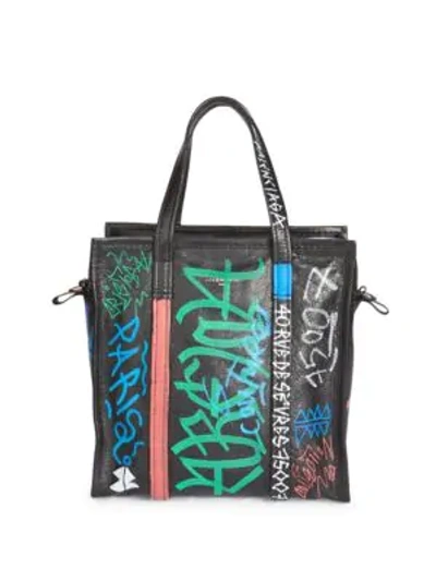 Balenciaga Bazar Graffiti Printed Textured-leather Shoulder Bag In