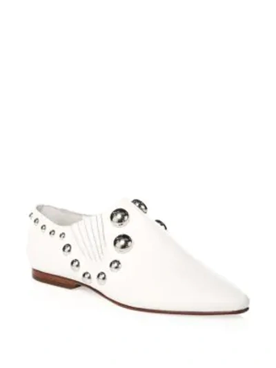 Shop Tory Burch Blythe Studded Leather Point-toe Loafers In White