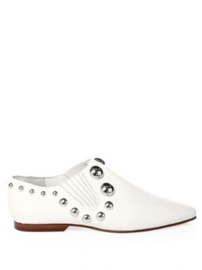 Shop Tory Burch Blythe Studded Leather Point-toe Loafers In White