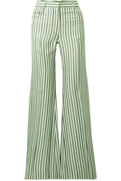 Shop Sonia Rykiel Striped Duchesse-satin Wide-leg Pants In Green