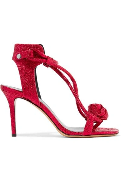 Shop Isabel Marant Ablee Metallic Cracked-leather Sandals In Red