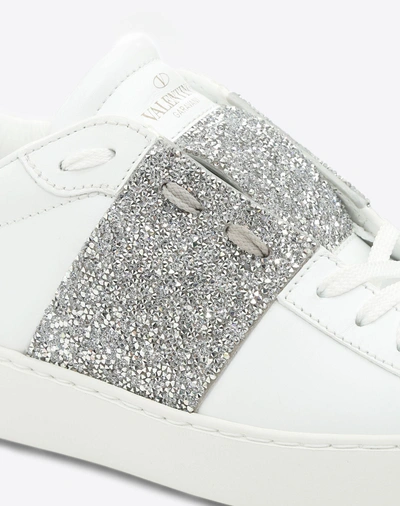 Shop Valentino Swarovski Open Sneaker In White