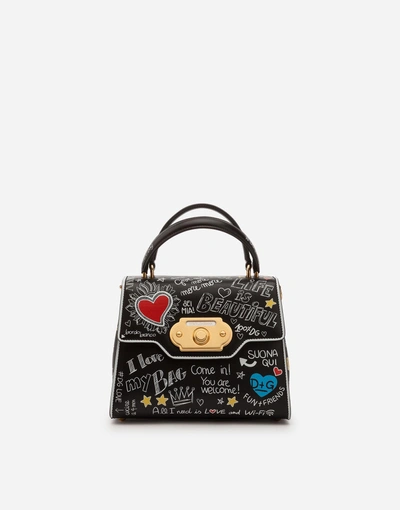 Shop Dolce & Gabbana Welcome Handbag In Mural Print Calfskin In Black