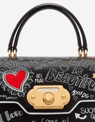 Shop Dolce & Gabbana Welcome Handbag In Mural Print Calfskin In Black