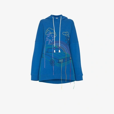Shop Mira Mikati Oversized Embroidered Cotton Hoodie In Blue