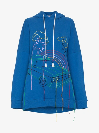 Shop Mira Mikati Oversized Embroidered Cotton Hoodie In Blue