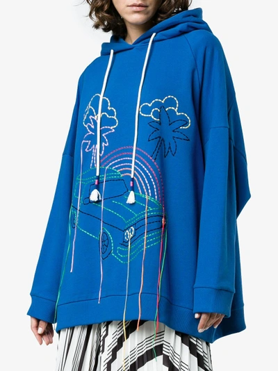 Shop Mira Mikati Oversized Embroidered Cotton Hoodie In Blue