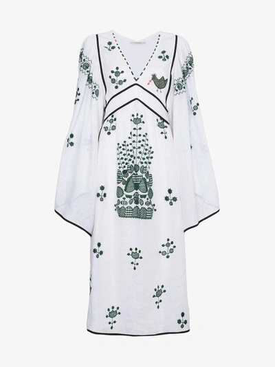 Shop Vita Kin Peacock Motif Linen Dress In White