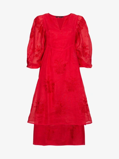 Shop Vita Kin Happy Flowers Linen Dress In Red