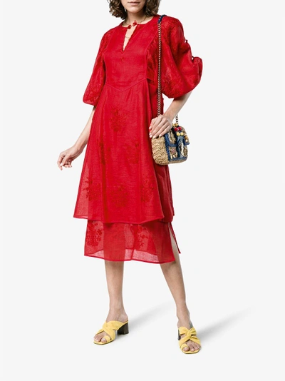 Shop Vita Kin Happy Flowers Linen Dress In Red