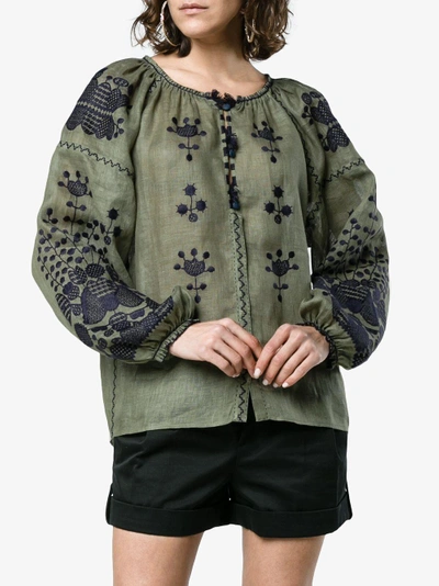 Shop Vita Kin Peacock Linen Top In Green