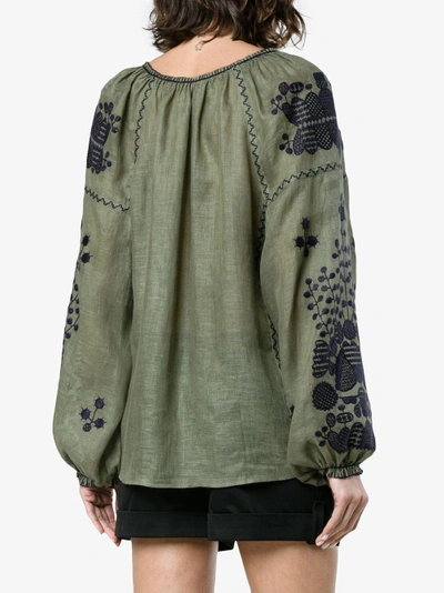 Shop Vita Kin Peacock Linen Top In Green