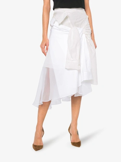 Shop Sacai Asymmetric Midi Skirt With Tied Shirt Detail In White