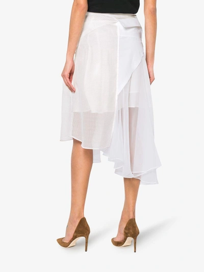 Shop Sacai Asymmetric Midi Skirt With Tied Shirt Detail In White