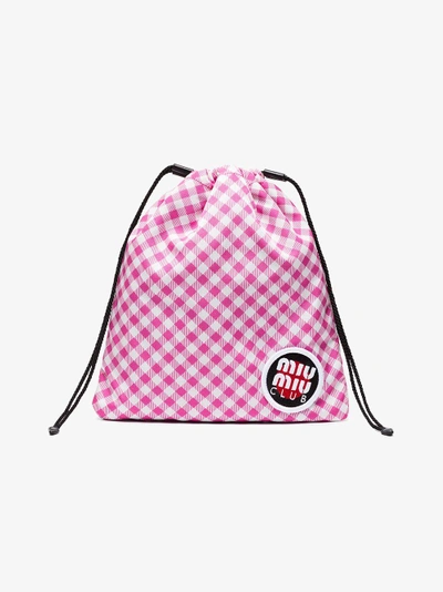 Shop Miu Miu Pink Club Patch Gingham Pouch In Pink/purple