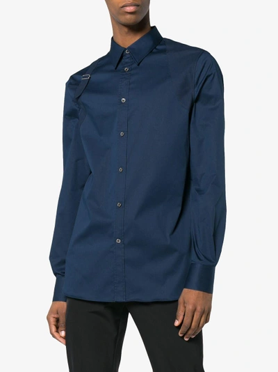 Shop Alexander Mcqueen Harness Long Sleeved Cotton Shirt In Blue