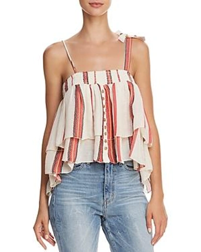 Shop Muche Et Muchette Paradise Striped Tiered Top In White/red