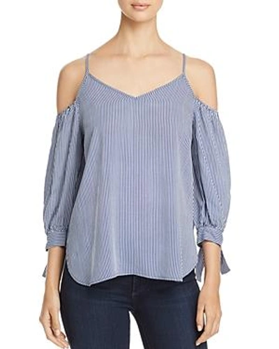 Shop Soloiste Striped Cold-shoulder Top In Denim