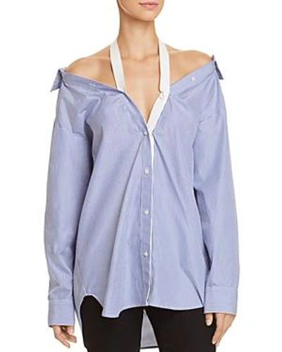 Shop Alexander Wang T T By Alexander Wang Cold-shoulder Shirt In Blue/white Stripe