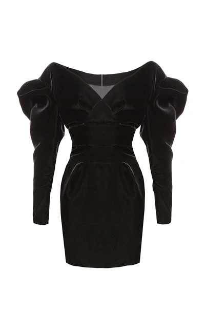 Shop Alexandre Vauthier Off-the-shoulder Velvet Mini Dress In Black