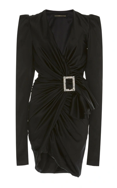 Shop Alexandre Vauthier Embellished Stretch Satin Buckle Dress In Black
