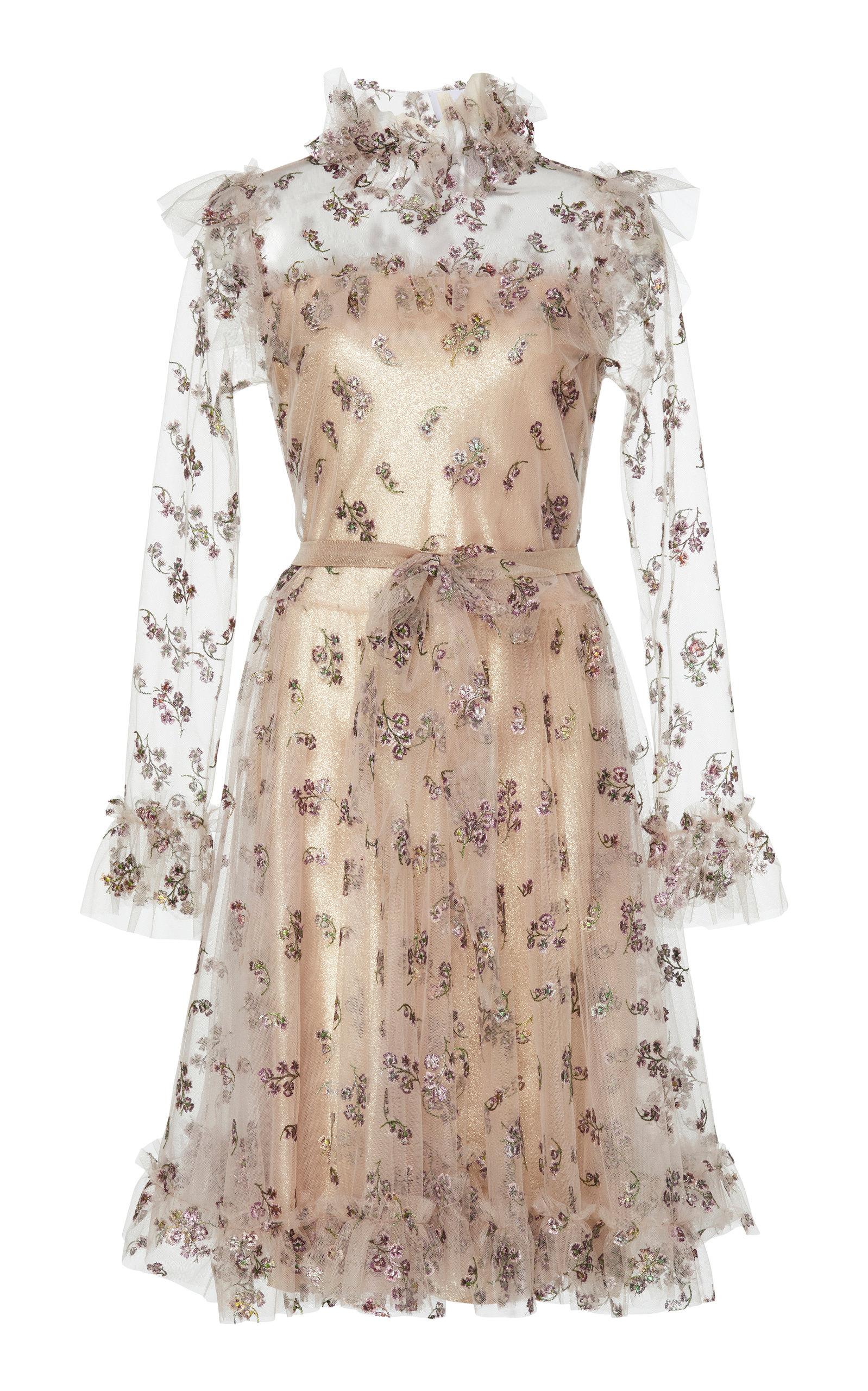 Luisa Beccaria Embroidered Tulle Ramage Dress In Neutral | ModeSens
